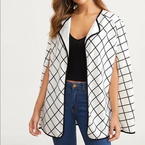 Shein Black and White Windowpane Cape, S